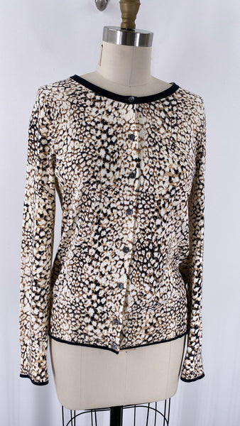 Lands End Animal Print Supima Cotton Cardigan, S