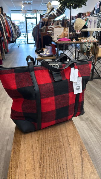 New Christopher & Banks Red/Black Plaid Tote Bag, 19"x13"