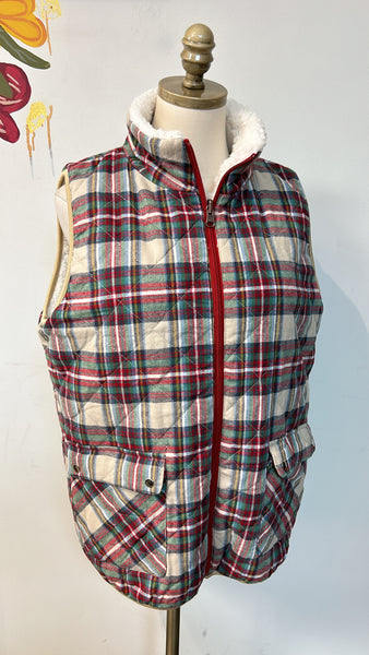 New Pink Lily Reversible Plaid Vest, L