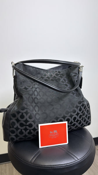 Coach Black Style 25637 Madison Op Art Sateen Shoulder Bag, 15"x13"