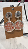 Patricia Nash Silver-Tone Rose-Print Leather Inset Earrings