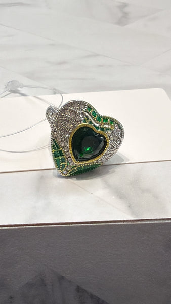 Ring Silver/Green Heart , 7
