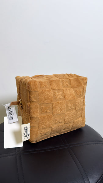 New Kiehl's Brown Check Terry Cosmetic Bag, 7"x6"