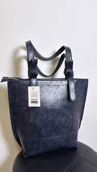 Street Level Blue Faux Leather Shoulder Bag, 12"x13"