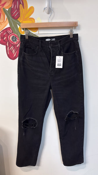 Old Navy Black Button Fly Ski Hi Straight Jeans, 6