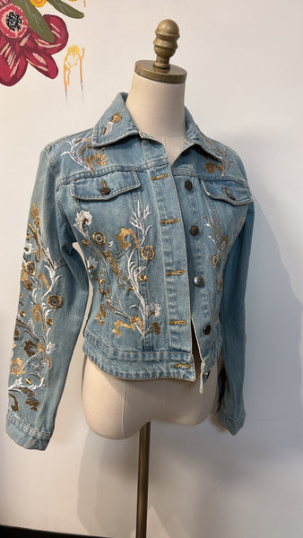 Sohana Denim Metallic Zari Thread Work Jacket, S/M (retail $225)