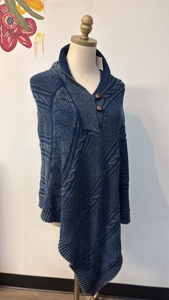 Lauren Ralph Lauren Blue Poncho Sweater, One Size