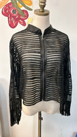 Ashley Stewart Black Sheer Faux Leather Trim Jacket, 18/20