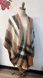 Brown Plaid Wrap Cardigan, One Size