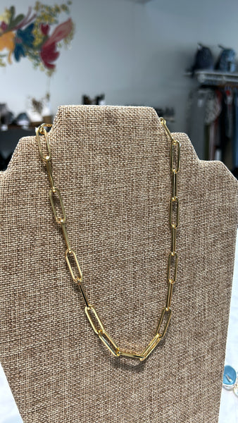 Gold Paperclip Necklace, 16"