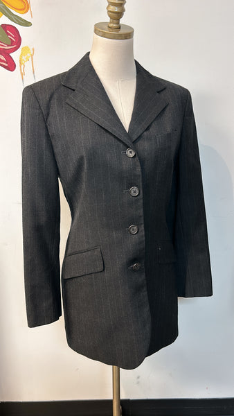 Lauren Ralph Lauren Charcoal Wool Pinstripe Blazer Jacket, 8