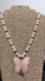 Rose Quartz & Amethyst Butterfly Necklace, 21"
