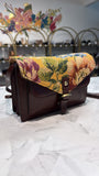 Patricia Nash Brown Leather & Tapestry Crossbody Bag, 9.5"x6.5"
