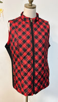 Kim Rogers Red/Black Plaid Vest, L Petite