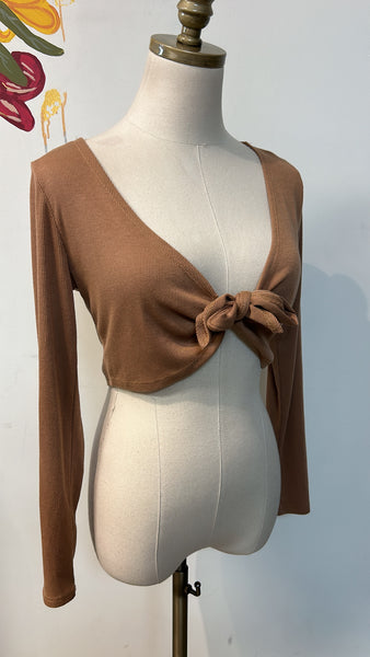 Moa Moa Brown Tie Front Top, M