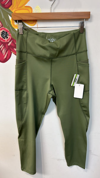 New Nicole Miller Green Athletic Leggings, M with Pockets