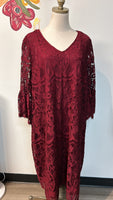 Catherines Burgundy Lace Dress, 3X Petite