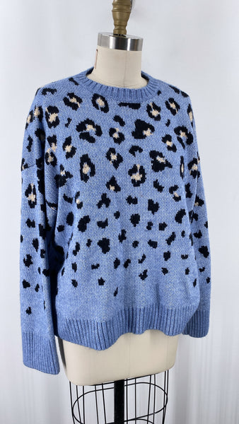 Nine West Blue Animal Print Sweater, XL