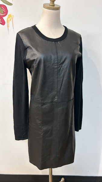 New Neiman Marcus Black Leather & Cashmere Dress, M/L (runs small)