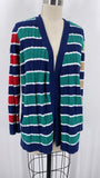 Lands End Navy/Green Stripe Cardigan, M