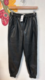 Vibrant Black Faux Leather Joggers, S