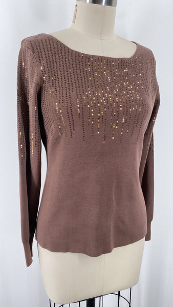 Adrianna Papell Brown Sequin Sweater, M