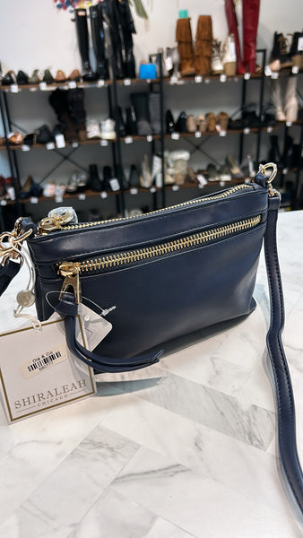 New Shiraleah Navy Allegra Vegan Leather Crossbody Bag, 9"x5"