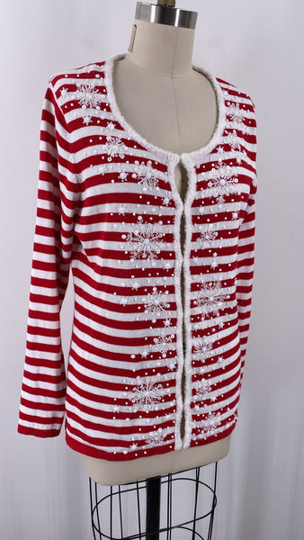 Berek Studio Red/White Stripe Cardigan, L