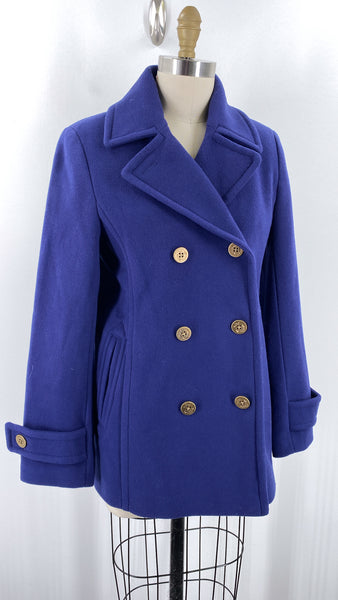 New Lands End Midnight Indigo Luxe Wool Peacoat, 6