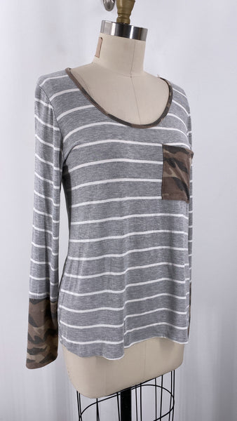 Pink Lily Gray Stripe Top, M