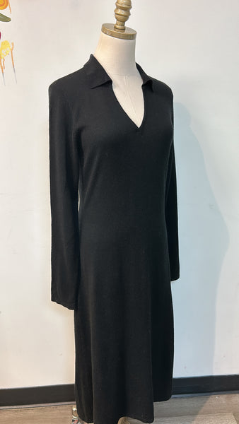 White + Warren Black Silk & Cashmere Dress, M