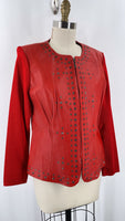 Peter Nygard Red with Genuine Leather Trim Jacket, L Petite