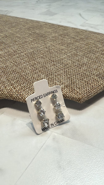 New Set of 3 Silver CZ Earrings