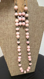 Vintage Pink Glass with Black Spinel Accents Necklace + Earrings, 23"