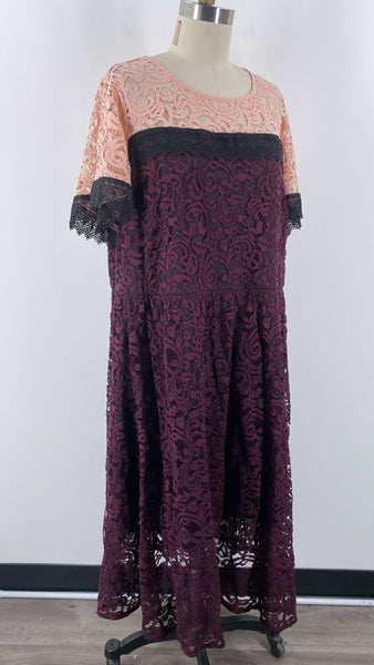 Lane Bryant Pink & Burgundy Lace Dress, 22