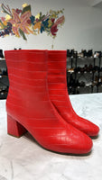 Red Croc Embossed Ankle Boots, 7.5