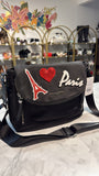 Karl Lagerfeld Black "Paris" Cara Nylon Flap Messenger Bag, 12"x10"