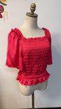 Ann Taylor Pink Smocked Top, M