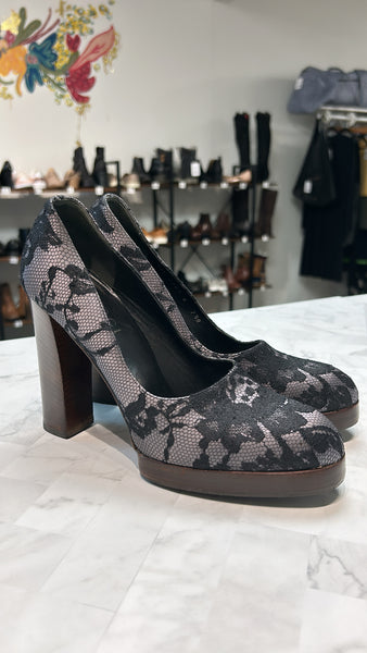 Gucci Black Lace Block Heel, 7.5