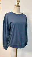 New Alya Blue Heart Print Lightweight Sweatshirt, M