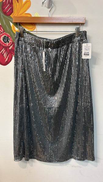 New Love + Luxe  Silver Sequin Skirt, L