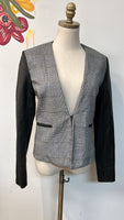 Veda Houndstooth with Genuine Leather Trim Jacket, M