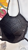 New Anthropologie Black Genuine Leather Tote Bag, 18"x15"