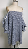 Olivaceous Black Gingham Off Shoulder Dress, M (No Belt)