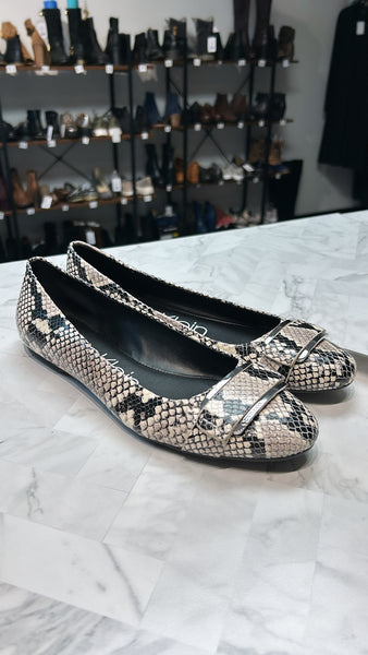 Calvin Klein Snake Embossed Leather Flats, 10