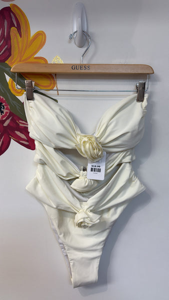 White One Piece Strapless Swimsuit, L