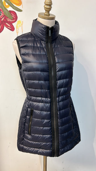 Michael Kors Navy with Black Trim Packable Down Fill Vest, S