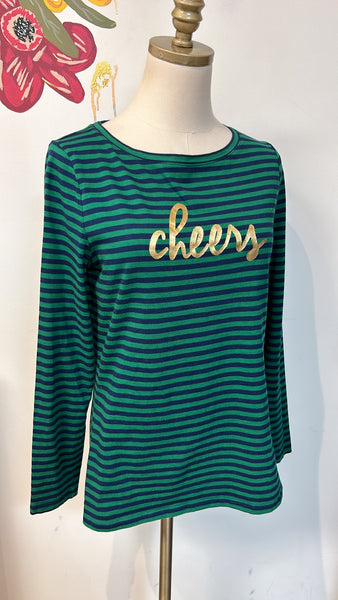 Talbots Navy/Green Stripe Cheery Top, M