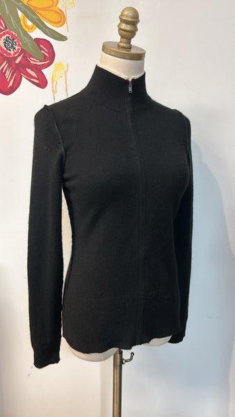 Neiman Marcus Black Zip Front 100% Cashmere Cardigan, S