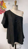 Banana Republic Black 100% Linen Draped One Shoulder Top, XL